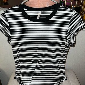 Free People Ribbed Baby Tee Striped Black and White